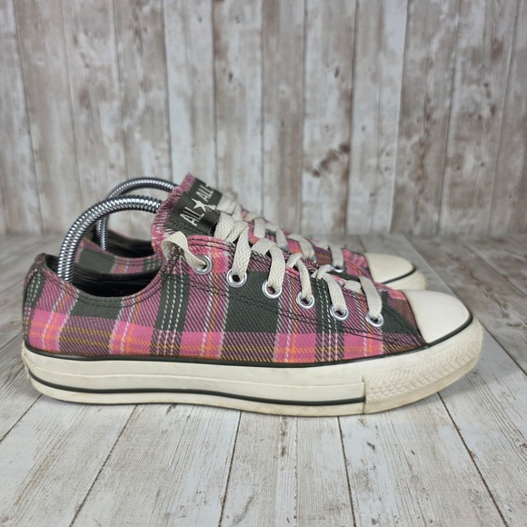 Converse All Star Plaid Low Top Sneakers Pink Green Canvas Women's Size 9 - Picture 1 of 8